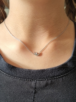 Collier enfant en acier inoxydable argenté avec pendentif lune scintillante