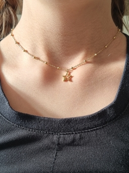 Collier enfant en acier inoxydable doré avec pendentif étoile et chaîne perlée