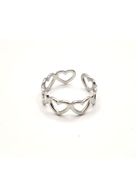 Bague en Acier Inoxydable Argenté Cœurs Entrelacés