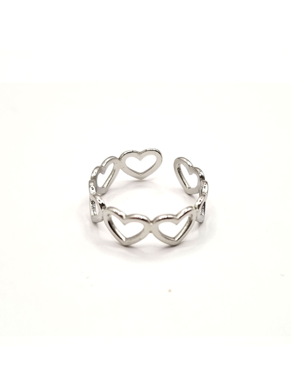 Bague en Acier Inoxydable Argenté Cœurs Entrelacés