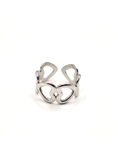 Bague en Acier Inoxydable Argenté Design Cœurs Stylisés