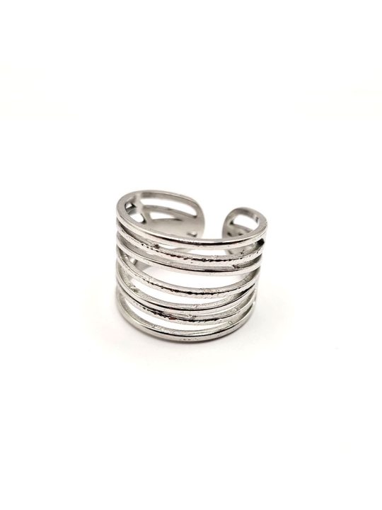 copy ofcopy ofBague ouverte en acier inoxydable design lignes fluides dorées