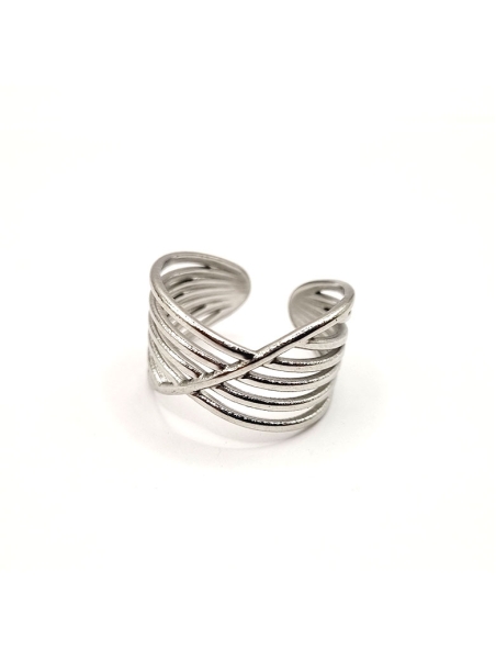 copy ofcopy ofcopy ofcopy ofBague ouverte en acier inoxydable design lignes fluides dorées