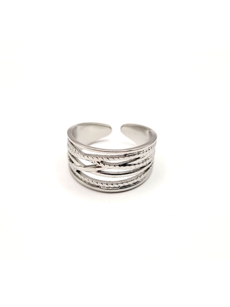 copy ofcopy ofcopy ofBague ouverte en acier inoxydable design lignes fluides dorées