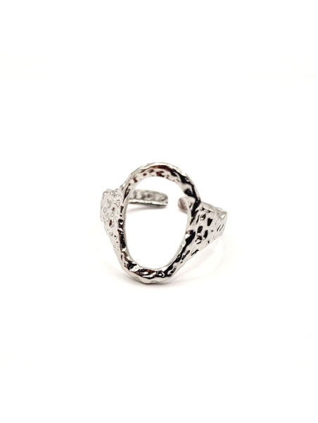 Bague en Acier Inoxydable Argenté Design Martelé Ovale