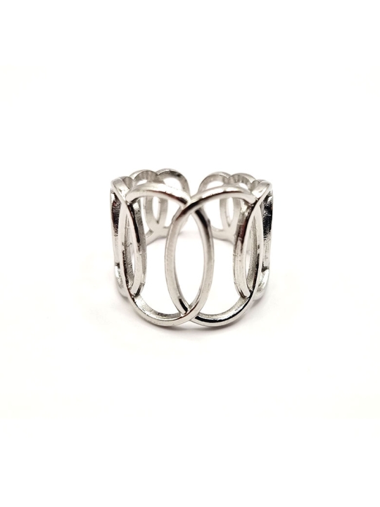 Bague en Acier Inoxydable Argenté Design Géométrique Ajouré