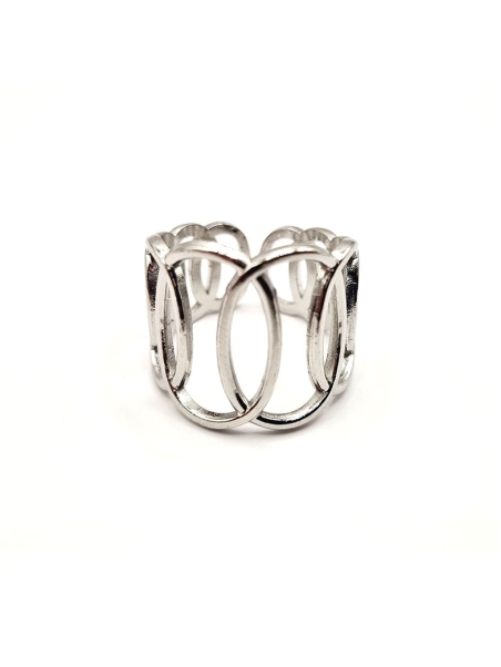 Bague en Acier Inoxydable Argenté Design Géométrique Ajouré