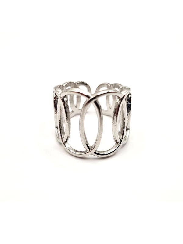 Bague en Acier Inoxydable Argenté Design Géométrique Ajouré