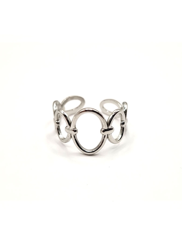 Bague en Acier Inoxydable Argenté Design Cercles Entrelacés Ajustable