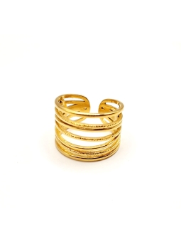 Bague en Acier Inoxydable Doré Design Multi-Bandes Ajustable