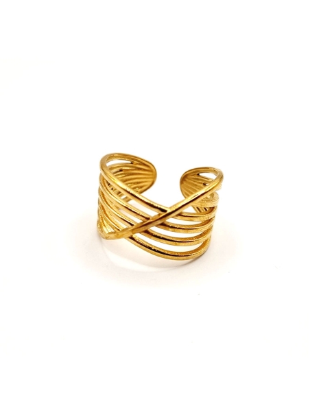 copy ofcopy ofcopy ofcopy ofcopy ofBague ouverte en acier inoxydable design lignes fluides dorées