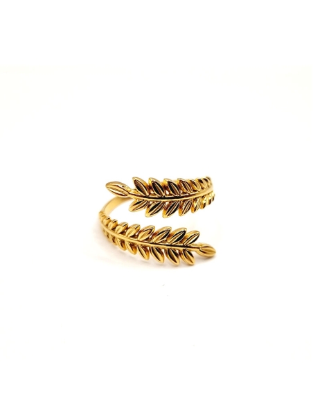 Bague en Acier Inoxydable Doré Design Feuilles Ajustable