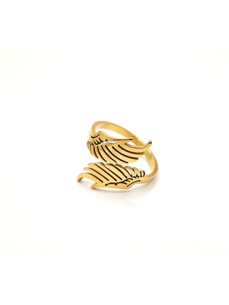 Bague en Acier Inoxydable Doré Design Plume Élégante Ajustable