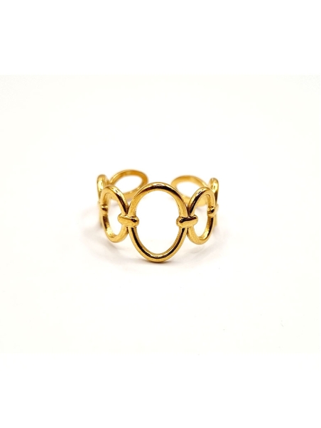 Bague en Acier Inoxydable Doré Design Cercles Entrelacés Ajustable
