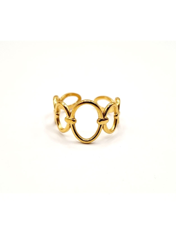 Bague en Acier Inoxydable Doré Design Cercles Entrelacés Ajustable