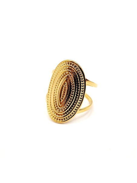 Bague en Acier Inoxydable Doré Design Ovale Gravé Élégant