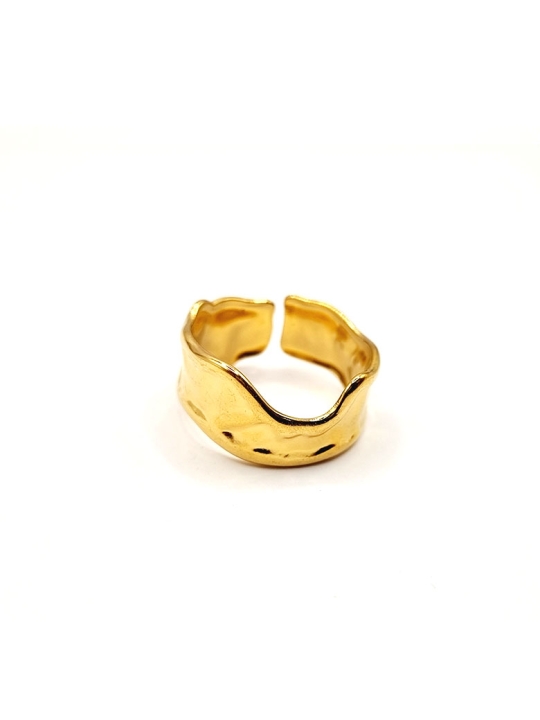 Bague en Acier Inoxydable Doré Design Martelé Ajustable