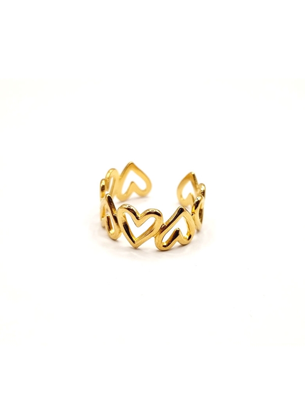 Bague en Acier Inoxydable Doré Design Cœurs Ajourés Ajustable
