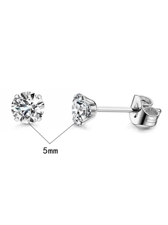 Clous d’Oreilles en Acier Inoxydable Argenté avec Zirconium Brillant 5 mm