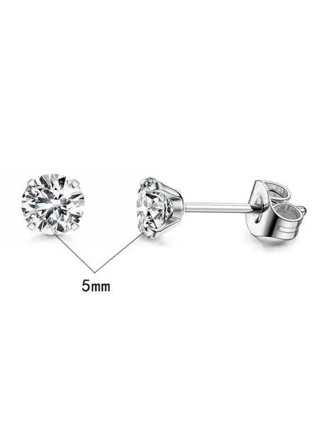 Clous d’Oreilles en Acier Inoxydable Argenté avec Zirconium Brillant 5 mm