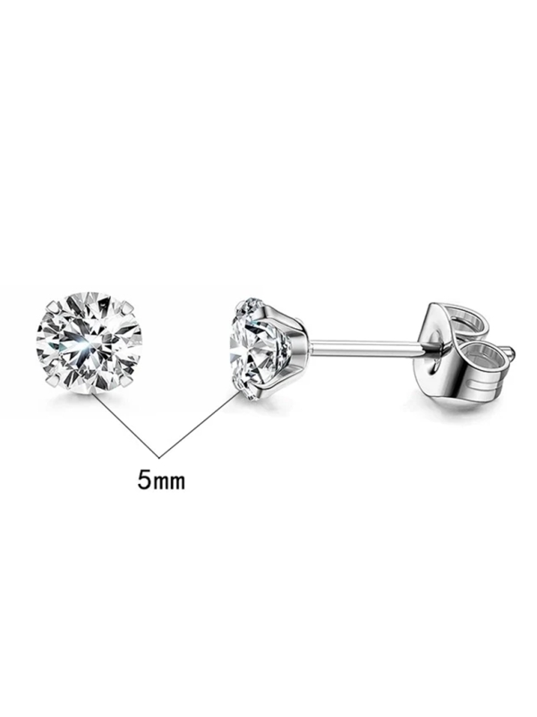 Clous d’Oreilles en Acier Inoxydable Argenté avec Zirconium Brillant 5 mm