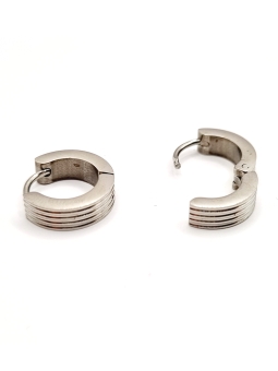 Boucles d’Oreilles Créoles Striées en Acier Inoxydable Argenté