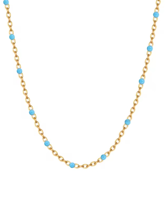 Collier Doré en Acier Inoxydable avec Perles Turquoises