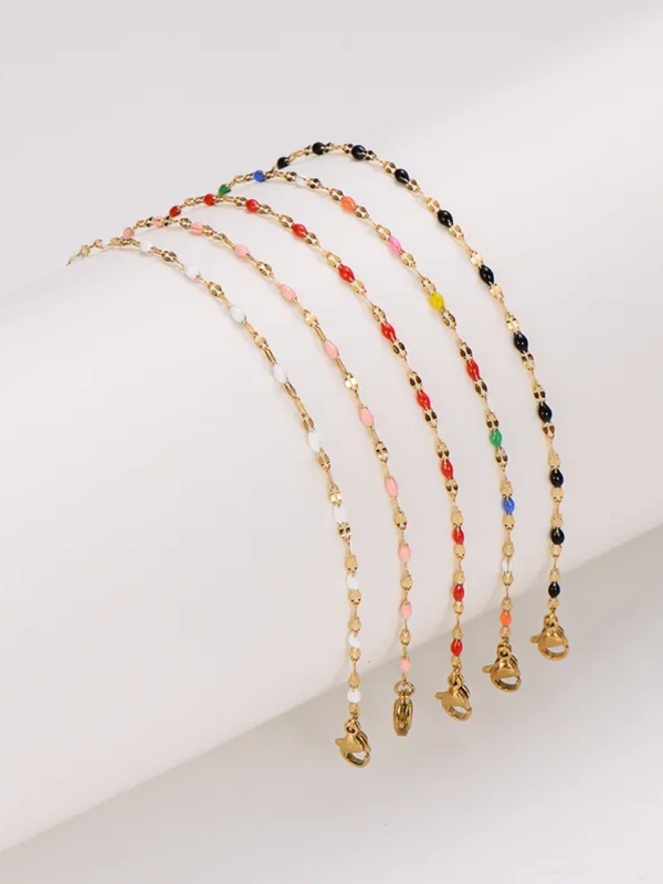 Chaîne de Cheville en Acier Inoxydable Doré avec Perles Colorées – Plusieurs Coloris Disponibles