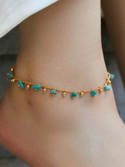 Chaîne de Cheville Dorée en Acier Inoxydable avec Pierres Naturelles Turquoise