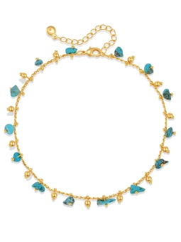 Chaîne de Cheville Dorée en Acier Inoxydable avec Pierres Naturelles Turquoise