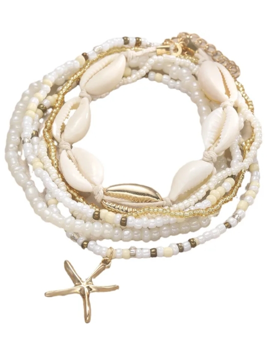 copy ofChaîne de Cheville Double Dorée avec Perles Blanches – Acier Inoxydable