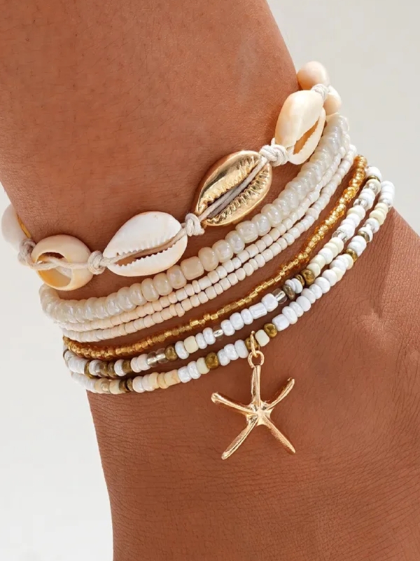 copy ofChaîne de Cheville Double Dorée avec Perles Blanches – Acier Inoxydable