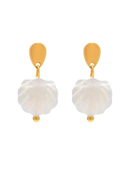 Boucles d’Oreilles Dorées Coquillage Nacré – Élégance Marine Minimaliste
