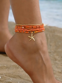 Chaîne de cheville perles orange – Étoile de mer dorée
