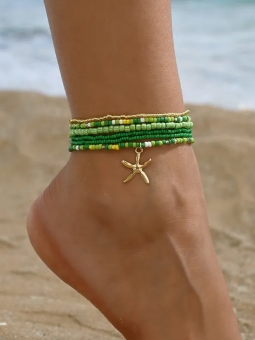 Chaîne de cheville perles vertes – Étoile de mer dorée