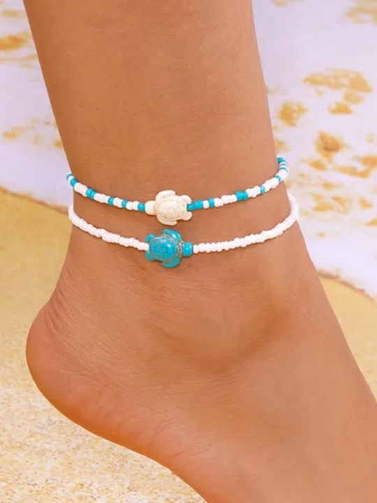 copy ofChaîne de cheville coquillages naturels et perles turquoise – Style surf & plage