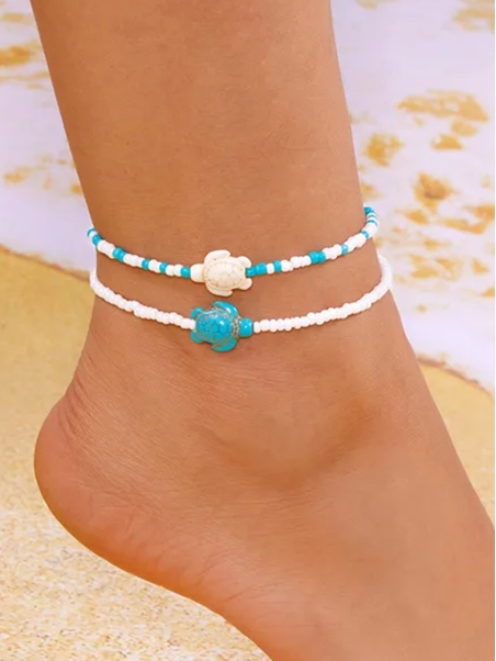 copy ofChaîne de cheville coquillages naturels et perles turquoise – Style surf & plage