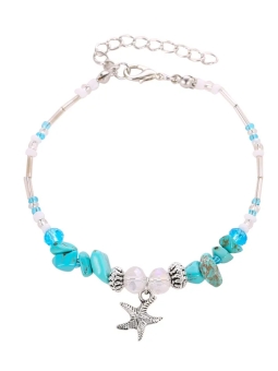 Chaîne de cheville argentée – Étoile de mer & perles turquoise