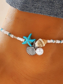 Chaîne de cheville perles et breloques – Étoile de mer, coquillage & perle