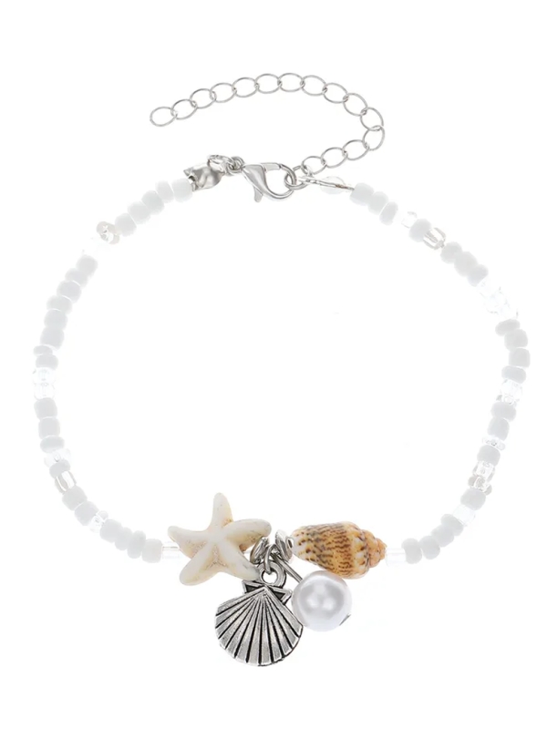 copy ofChaîne de cheville perles et breloques – Étoile de mer, coquillage & perle