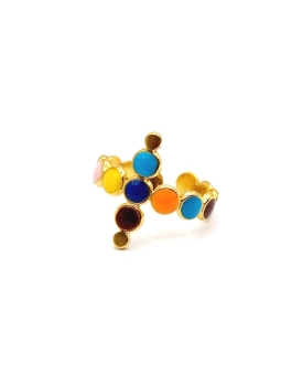 Bague dorée ajustable multicolore – cercles émaillés arc-en-ciel
