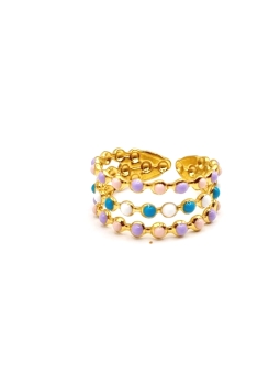 Bague dorée perles multicolores pastel – bijou ajustable tendance