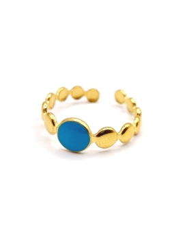 Bague dorée pastille bleue turquoise – bijou ajustable moderne
