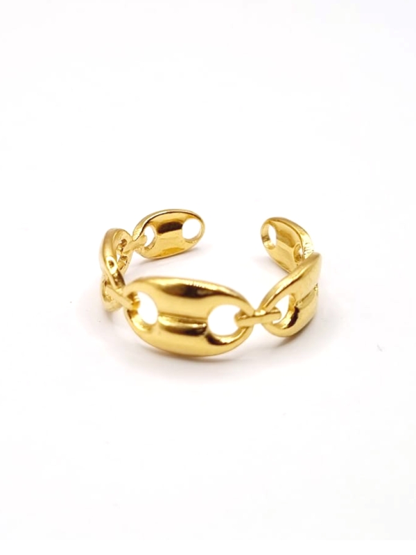 Bague dorée maillons larges en acier inoxydable