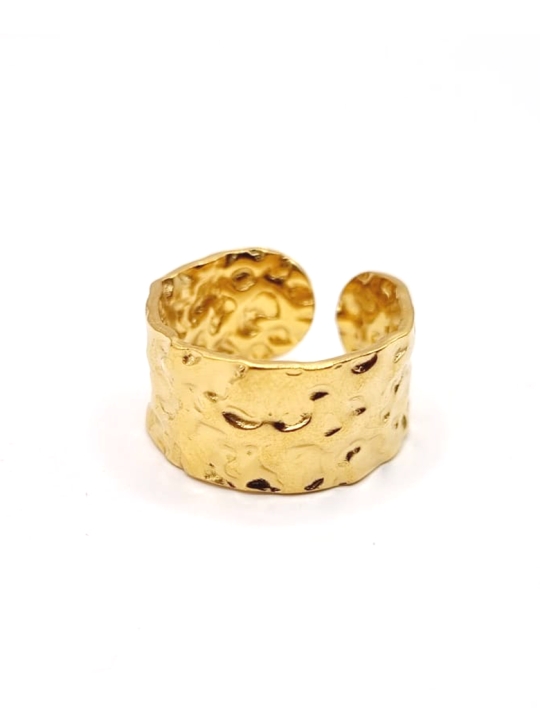 Bague dorée martelée en acier inoxydable – Style minimaliste