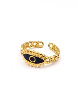 Bague dorée œil protecteur noir en acier inoxydable – Style mystique et tendance