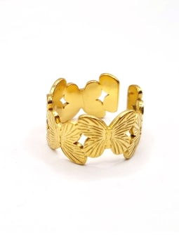 Bague dorée papillons ajourés en acier inoxydable – Élégance aérienne