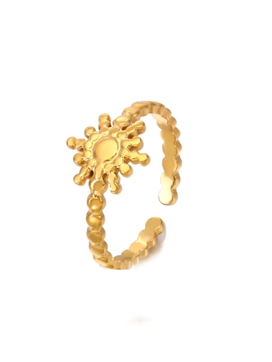 Bague dorée soleil en acier inoxydable – Éclat solaire et style estival