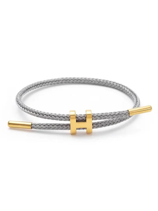Bracelet Ajustable Gris & Lettre H Dorée – Sobriété chic et confort réglable