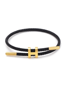 Bracelet Ajustable Noir & Lettre H Dorée – Contraste audacieux et style affirmé